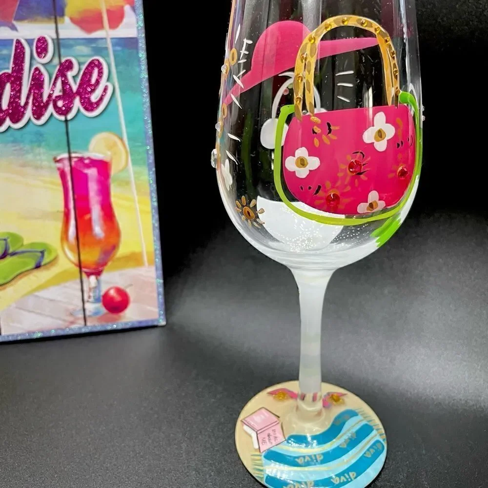 LOLITA - “Beach Diva” * Love my Wine * Hand-painted Wine Glass